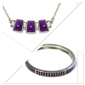 Lia Sophia Bangle Bracelet Necklace Set Purple Retired Pop Rocks Block Party